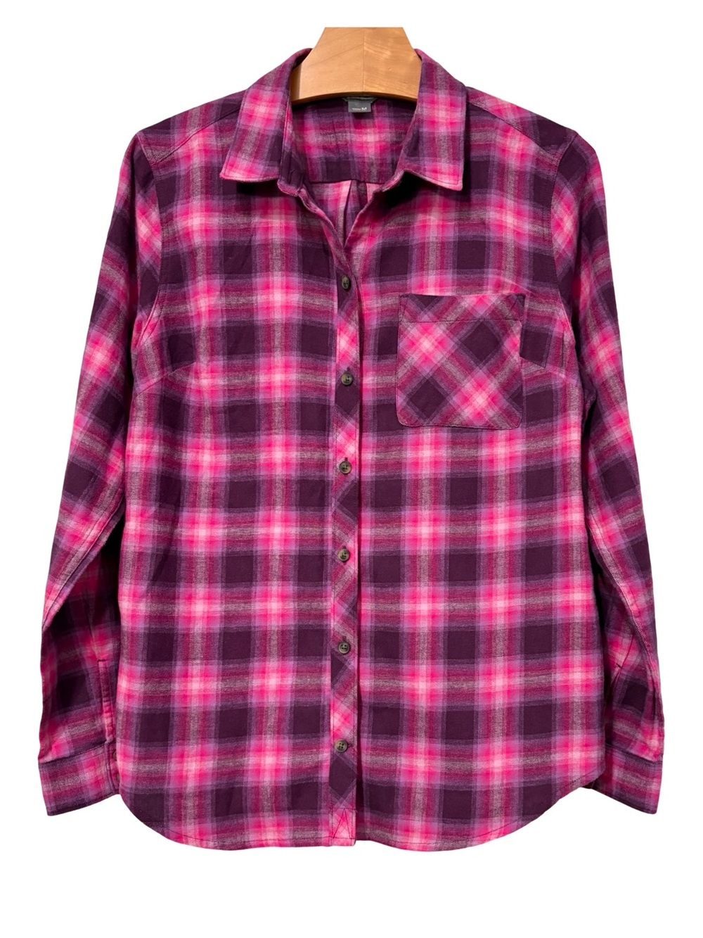 Eddie Bauer Classic Flannel Shirt Pink Plaid 100% Cotton Medium